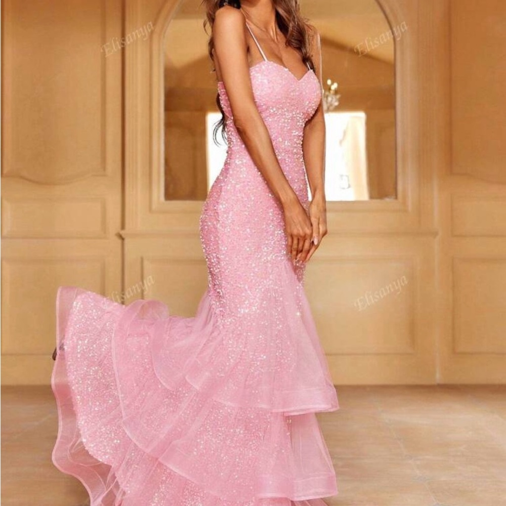 Elegant Pink Sequin Evening Gown